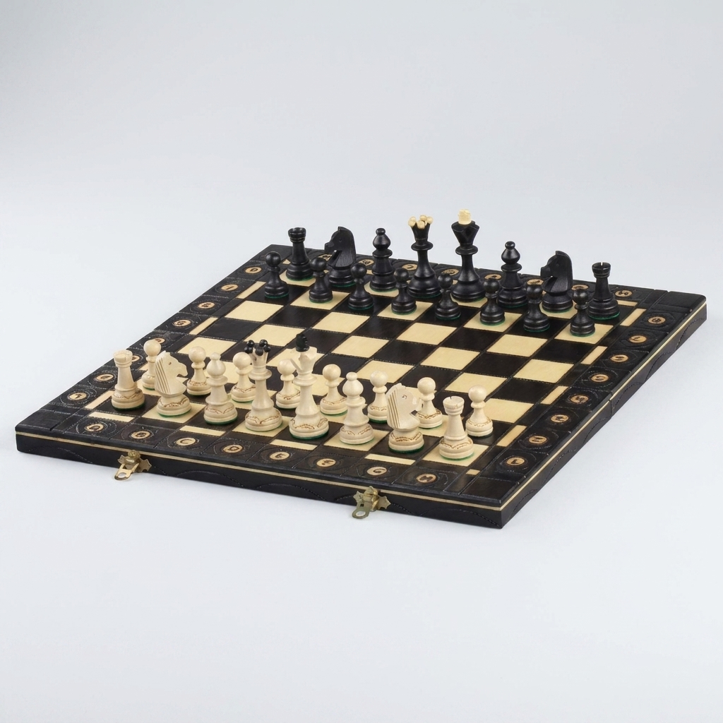 Ambassador Black Chess Set - Burned Ornamental Pieces