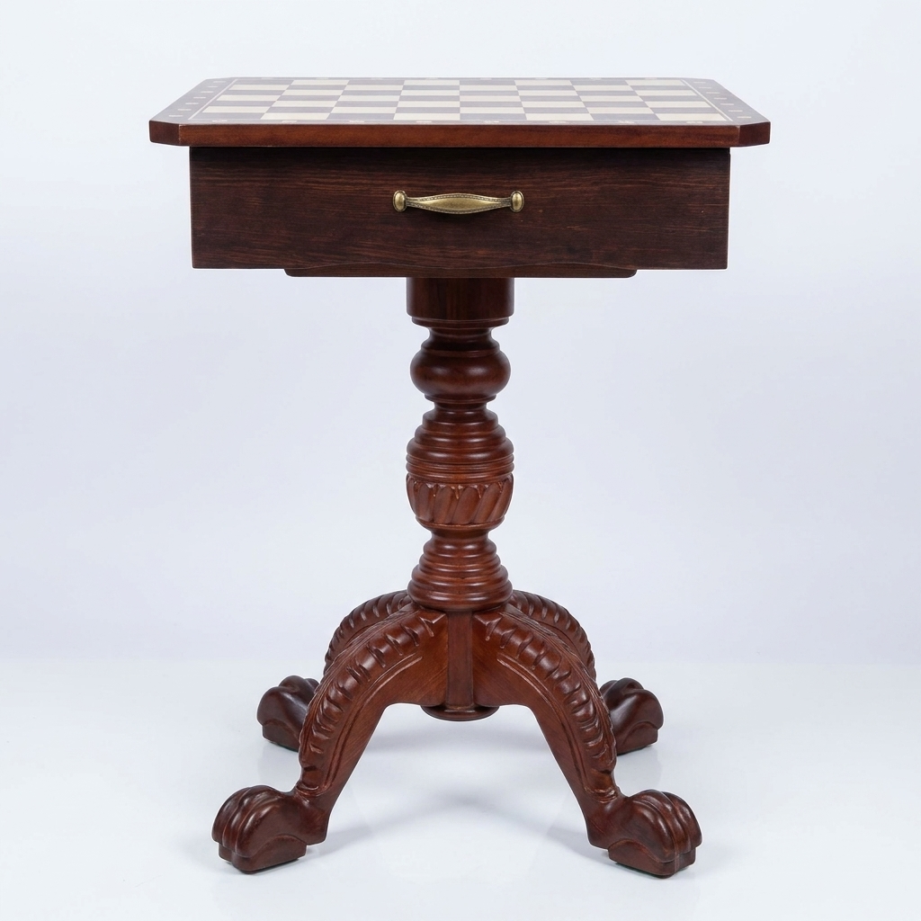Luxury Mahogany Chess Table - Inlaid Playing Surface & Built-In Storage Drawers