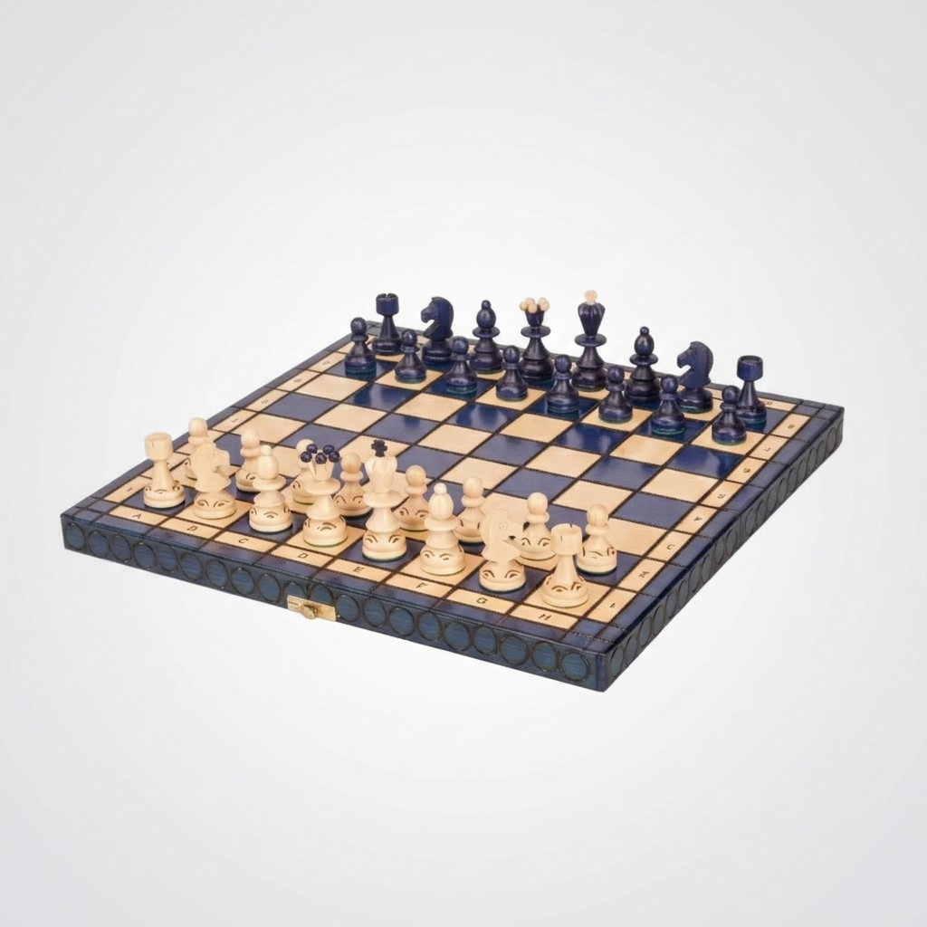 Pearl Blue & Natural Chess Set - Hand-Crafted Beech Pieces & Folding Storage Board