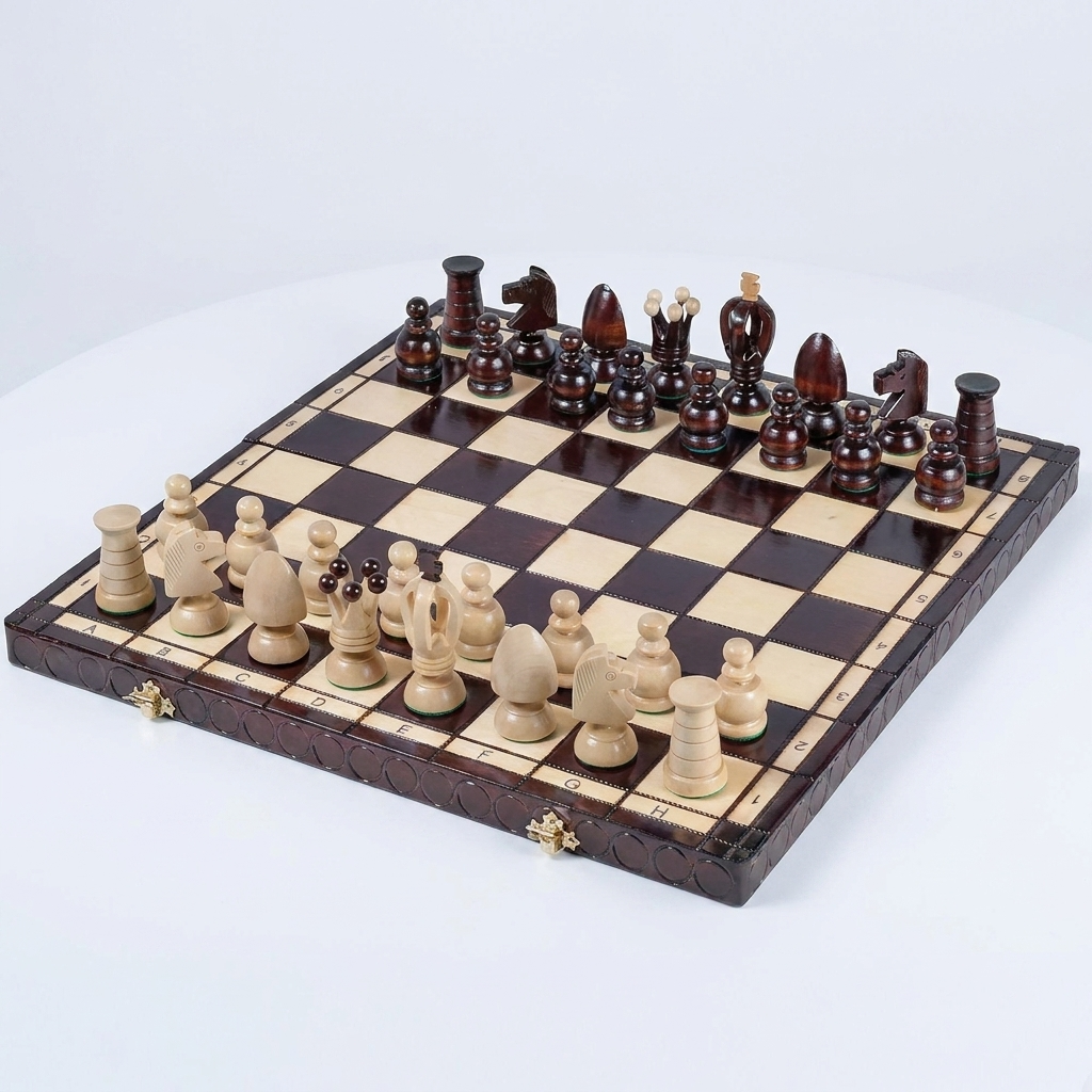 King's Black Chess Set - Sycamore Pieces & Black Folding Board