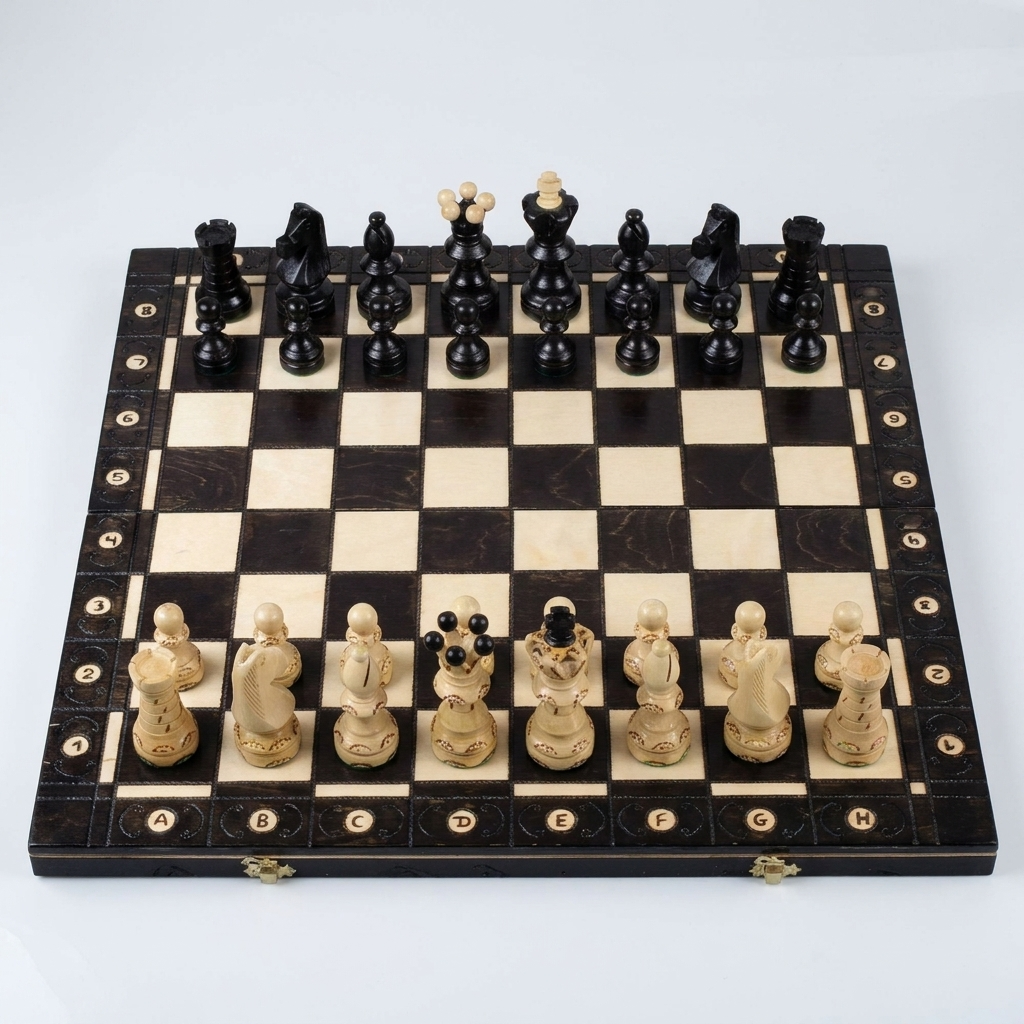 Ambassador Black Chess Set - Burned Ornamental Pieces