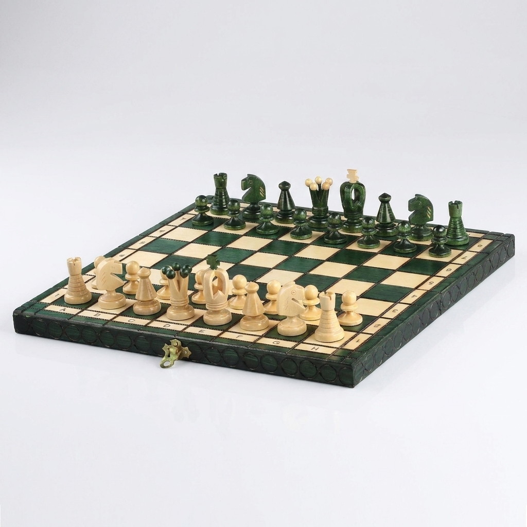 King's Green Chess Set — Sycamore Pieces & Green Folding Board