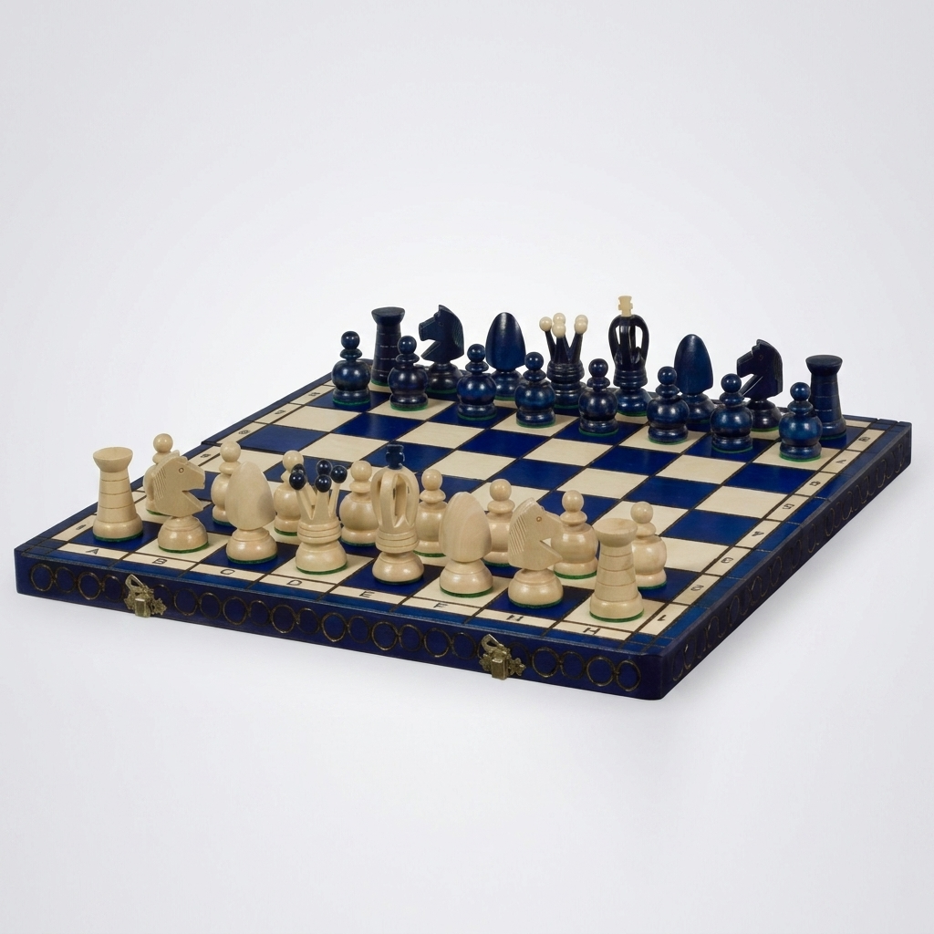King's Blue Chess Set - Sycamore Pieces & Blue Folding Board
