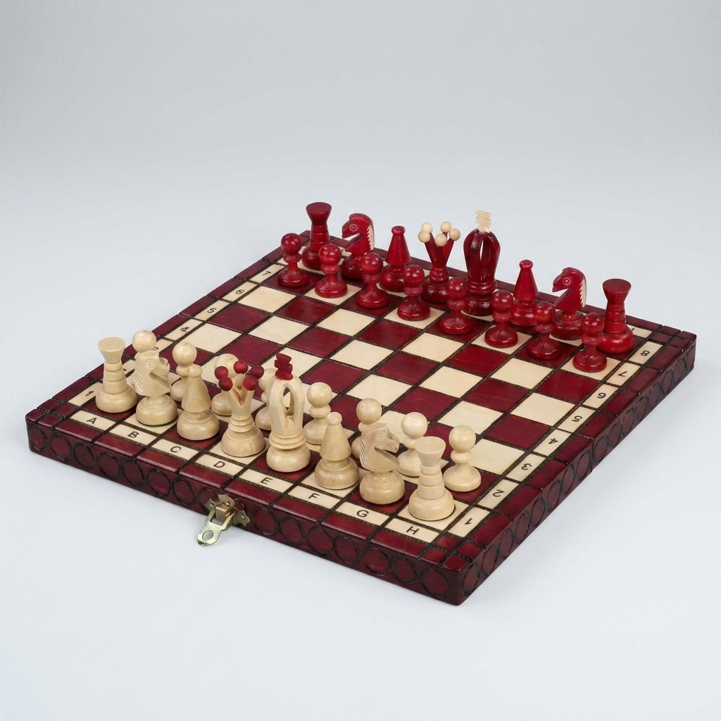 King's Cherry Chess Set - Sycamore Pieces & Cherry Folding Board