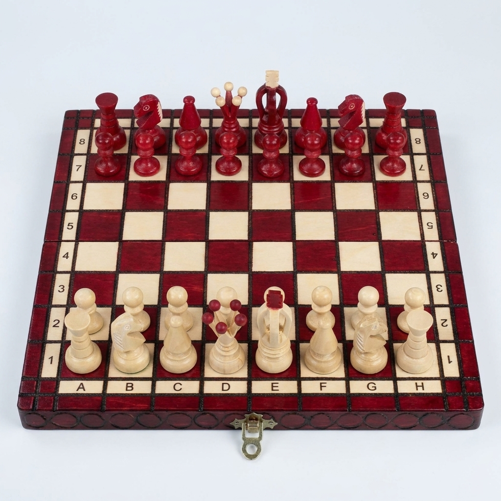 King's Cherry Chess Set - Sycamore Pieces & Cherry Folding Board