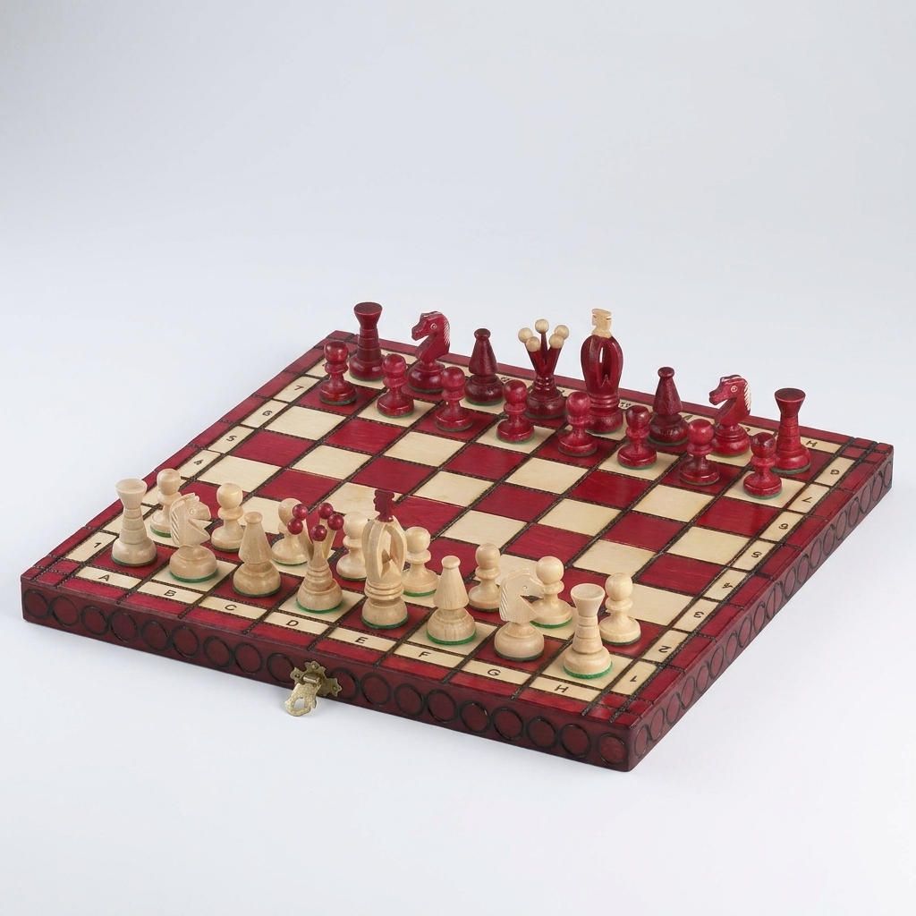 King's Cherry Chess Set - Sycamore Pieces & Cherry Folding Board