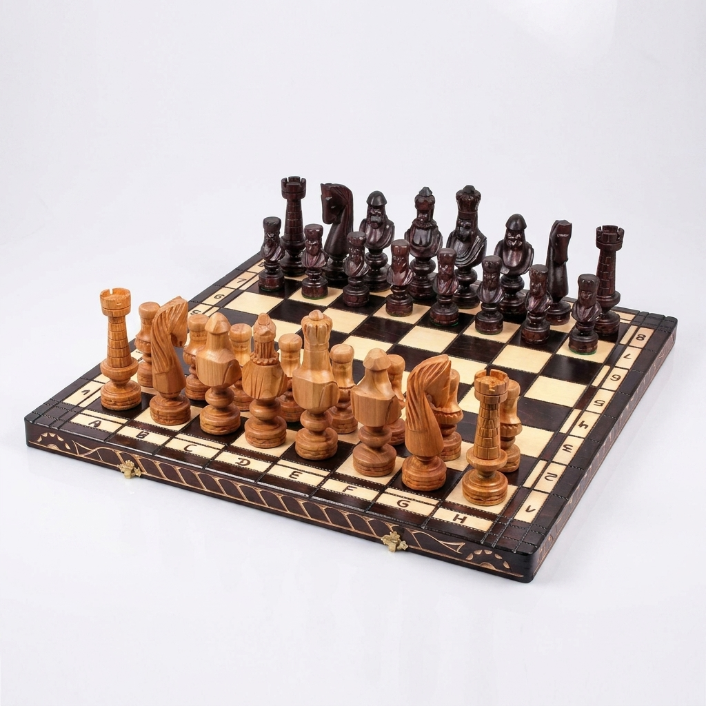 Luxury Lime Wood Hand-Carved Chess Set - Pieces & Hand-Decorated