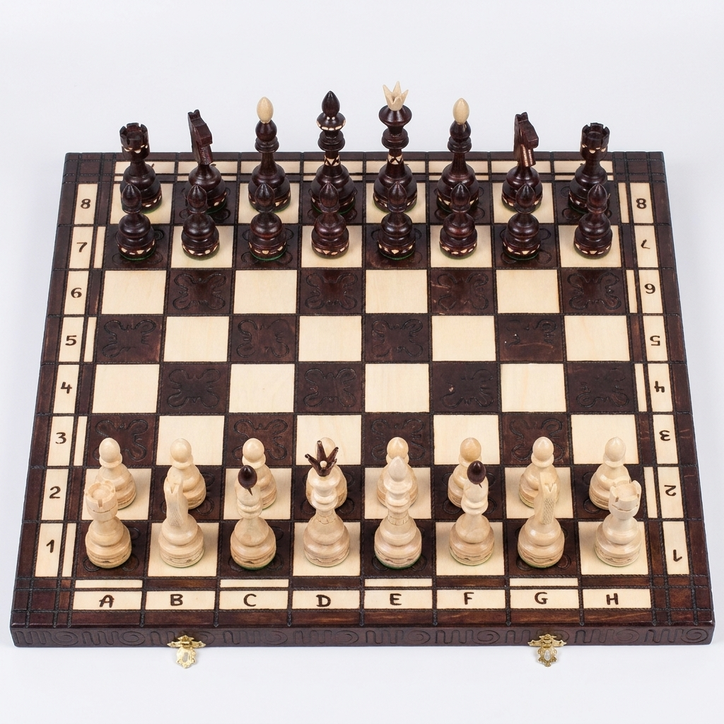 Lord Hand-Crafted Chess Set - Hornbeam Pieces & Burned Folding Board