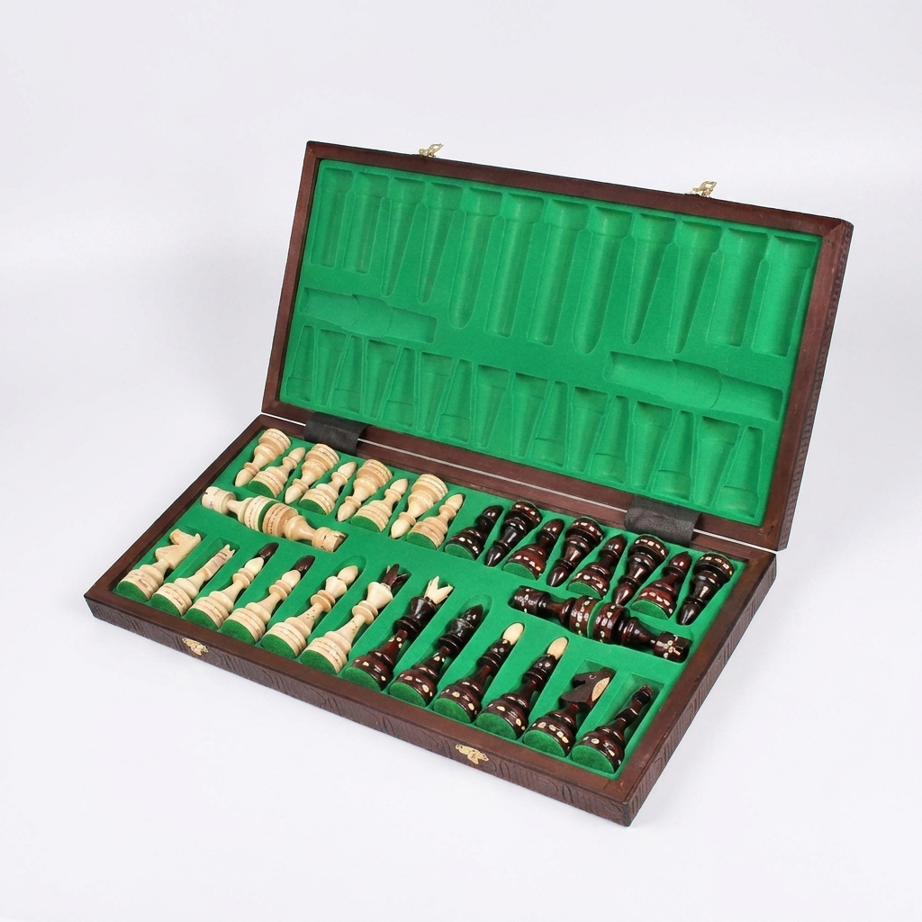 Lord Hand-Crafted Chess Set - Hornbeam Pieces & Burned Folding Board