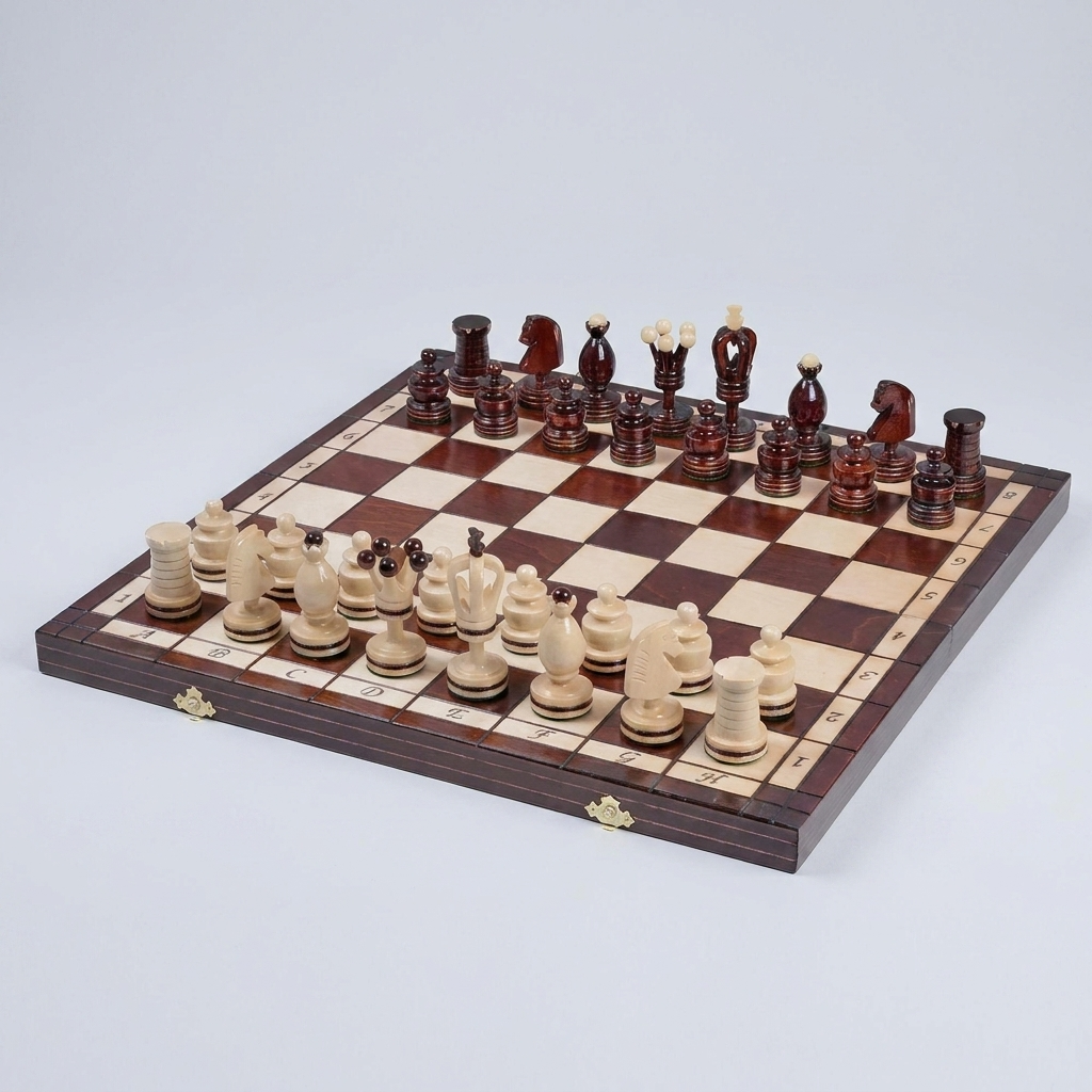 Handcrafted Chess Set - Brass Inlay Pieces Cherry & Hornbeam