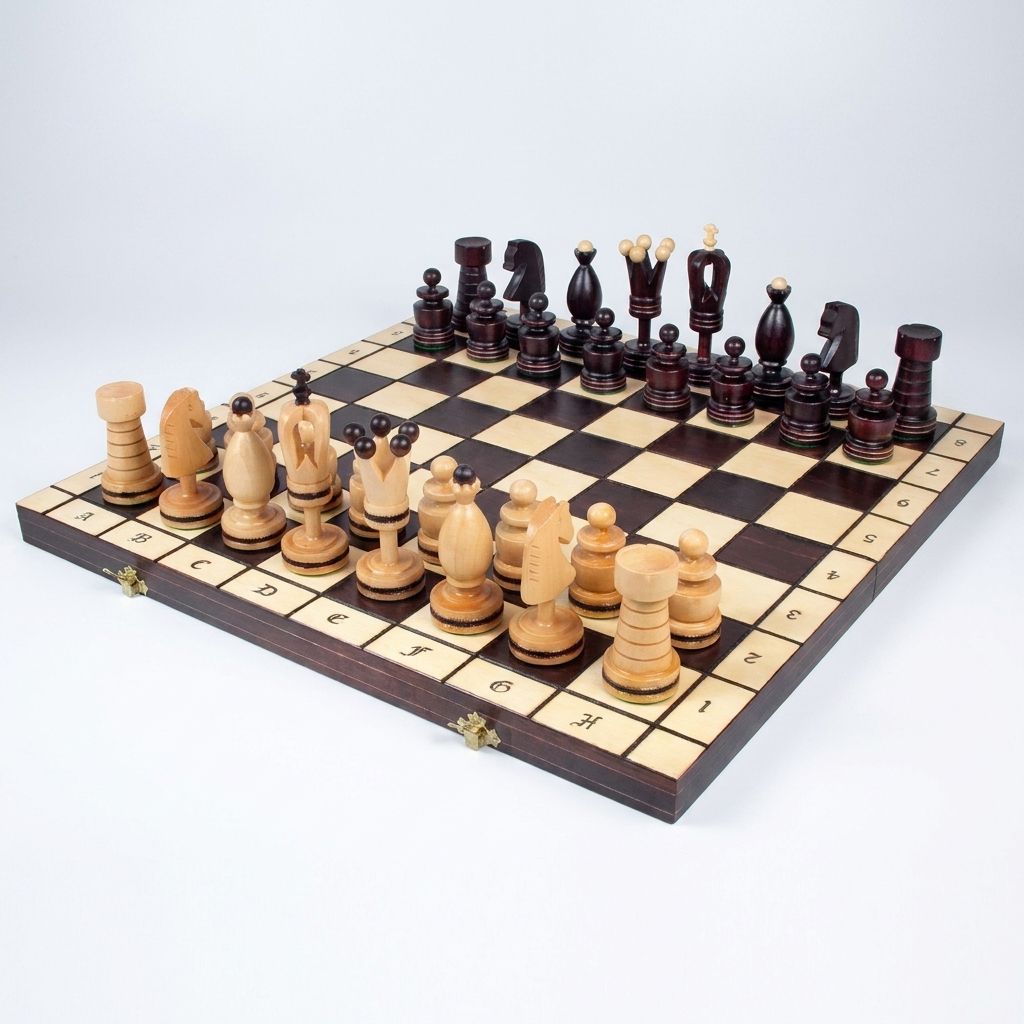 Handcrafted Chess Set - Brass Inlay Pieces Cherry & Hornbeam