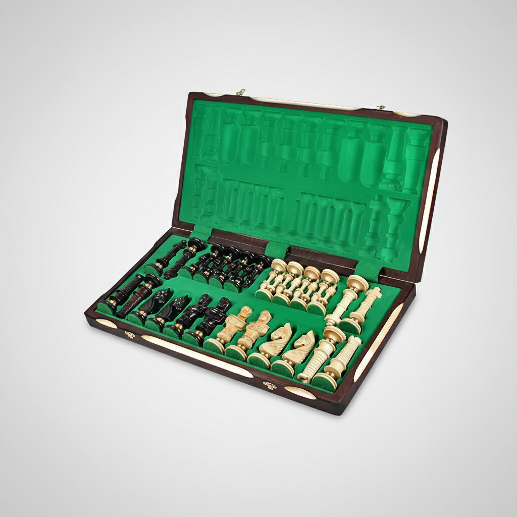 Luxury Handcrafted Chess Set - Brass-Weighted Pieces & Oversized Folding Board