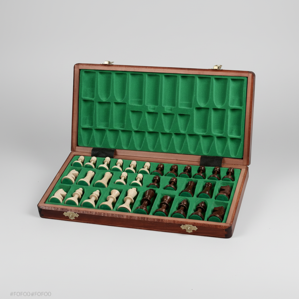 Compact Intarsia Folding Chess Set - Hornbeam Pieces