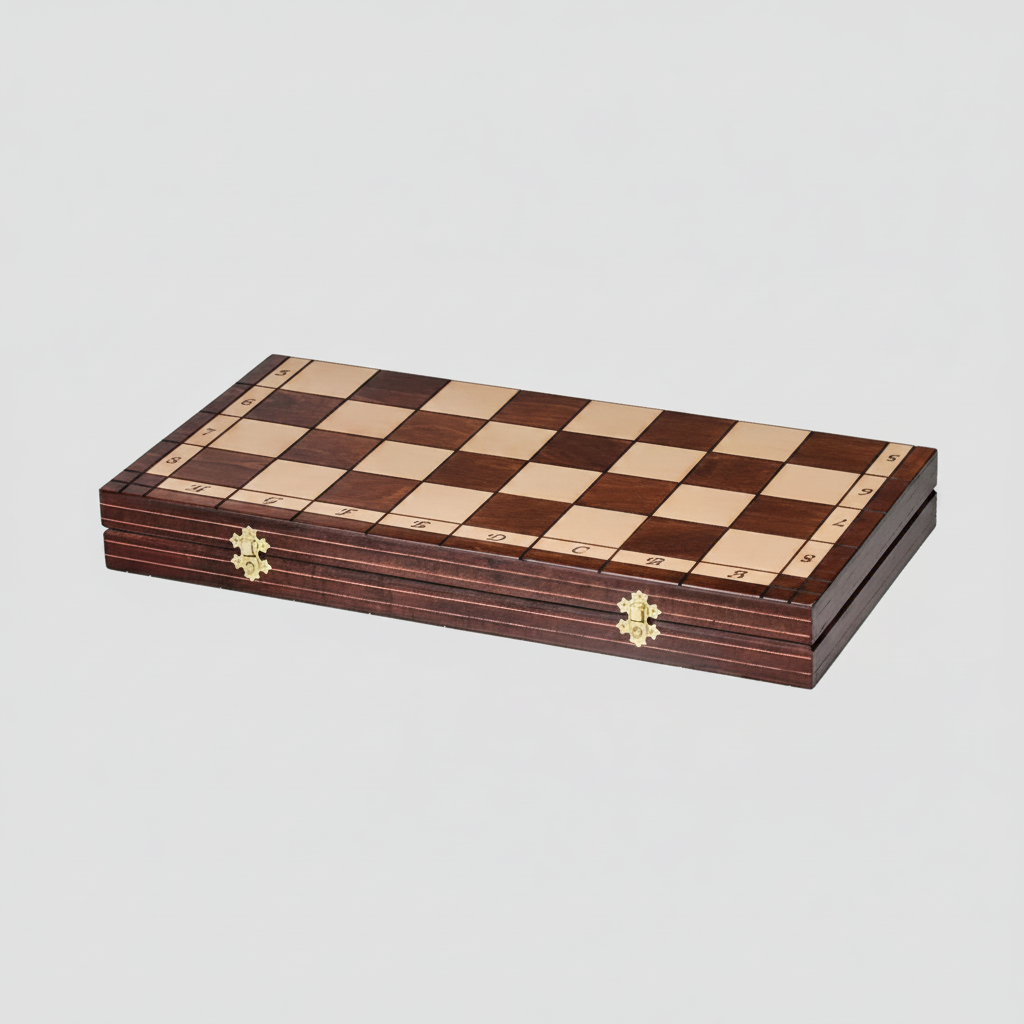 Spartan Chess Set - Gold & Black Weighted Pieces On Burned Hardwood Board